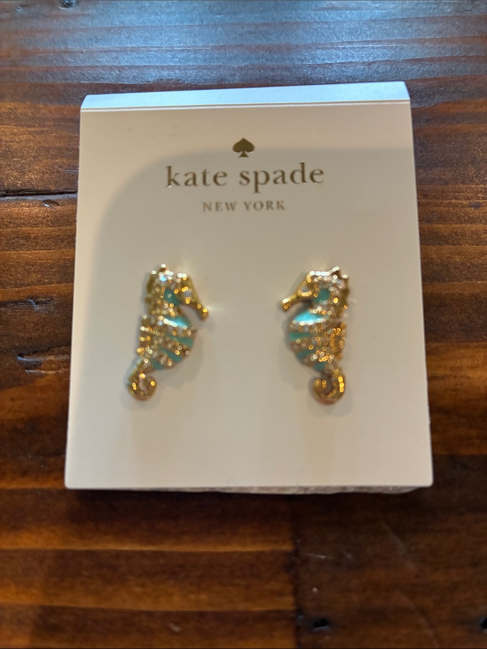 kate spade gold and teal seahorse stud earrings